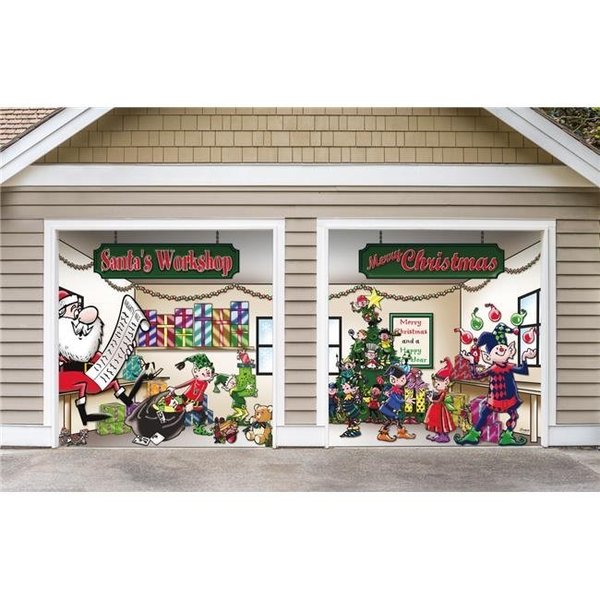 My Door Decor My Door Decor 285901XMAS-003 7 x 8 ft. Santas Workshop Outdoor Holiday 2 Car Split Door Mural Sign Banner Decor with Two Graphic Kits; Multi Color 285901XMAS-003